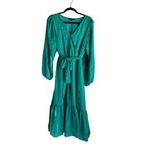 Ryan Michelle Emerald Green Wrap Dress XL NWT Belted Tiered Midi
